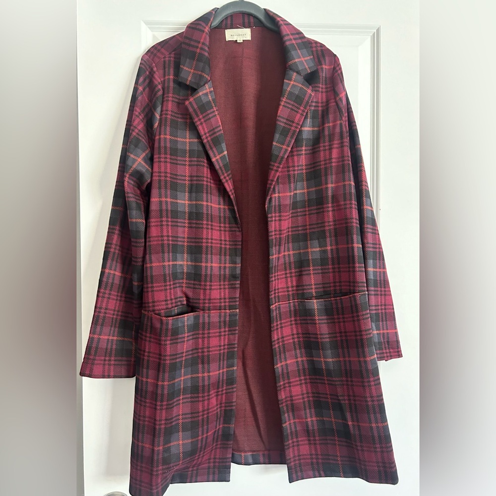 Melloday | Open Front Blazer | Maroon and Black/Gray | XL